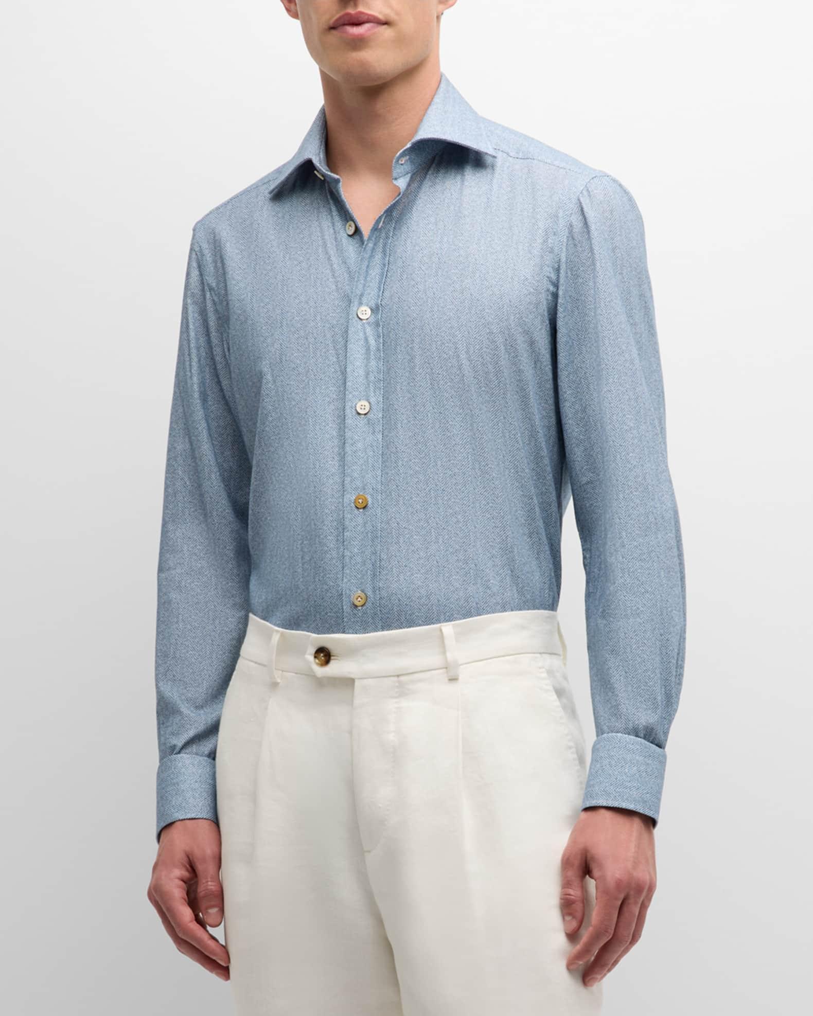 Men's Cotton Herringbone-Print Sport Shirt Product Image