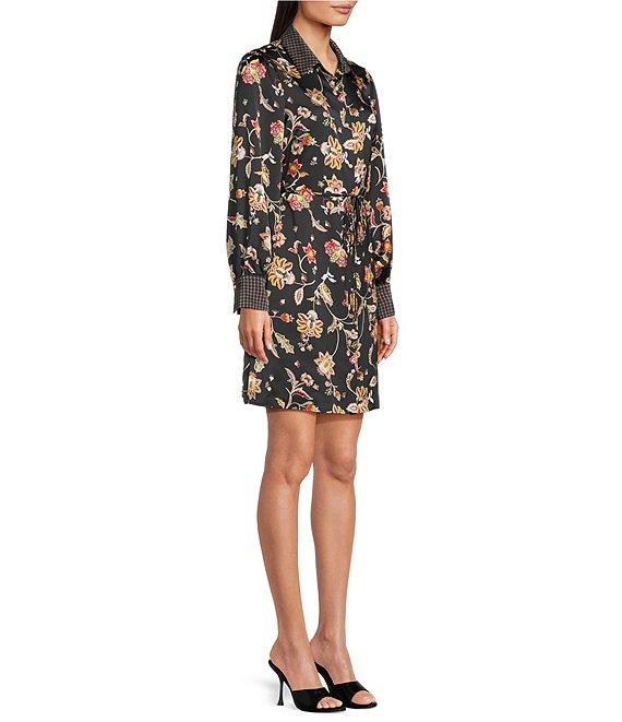 CeCe Woven Paisley Print Point Collar Long Sleeve Mini Shirt Dress Product Image