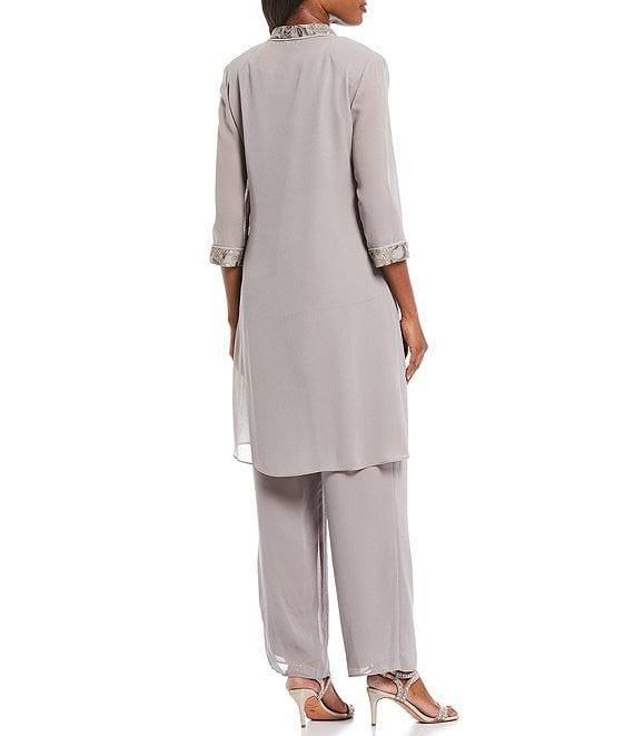 Le Bos Round Neck 3/4 Sleeve Embroidered Sequin Trim 3-Piece Pant Set Product Image