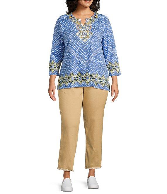 Ruby Rd. Plus Size Tencel™ Lyocell Frayed Hem Pull-On Ankle Pants Product Image