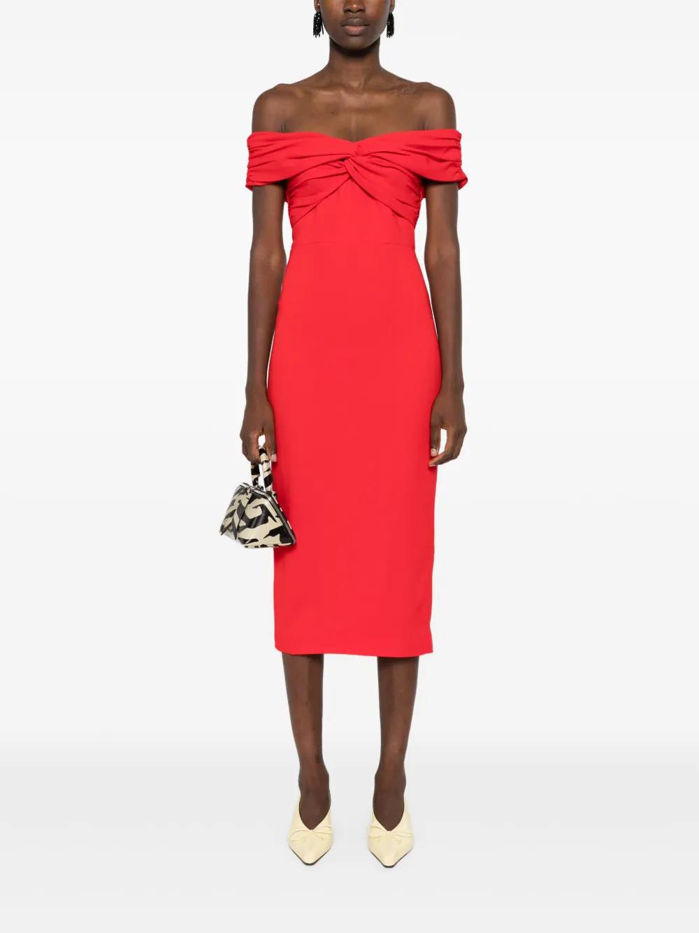 off-shoulder crepe midi dress Product Image