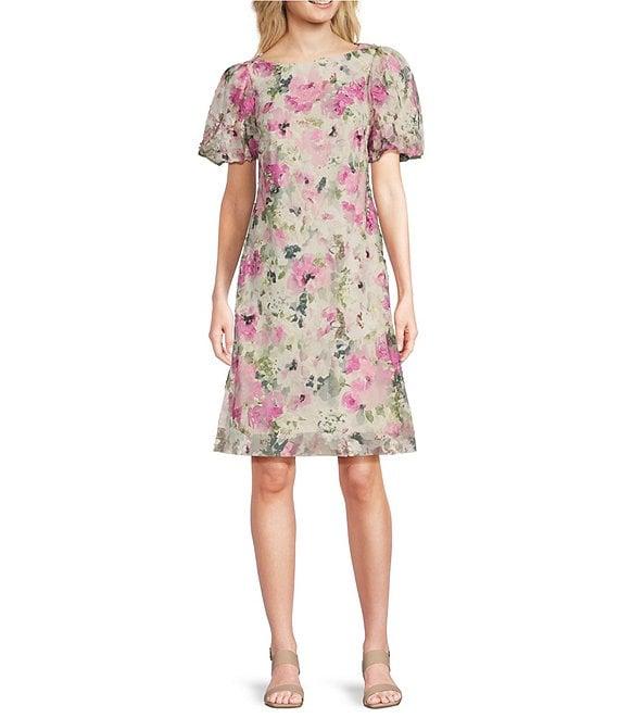Jessica Howard Short Bubble Sleeve Floral Print Mini Sheath Dress Product Image
