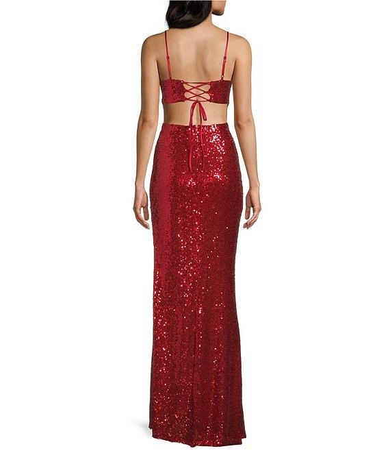Honey and Rosie Sequin Lace-Up Back Cut-Out Long Dress Product Image