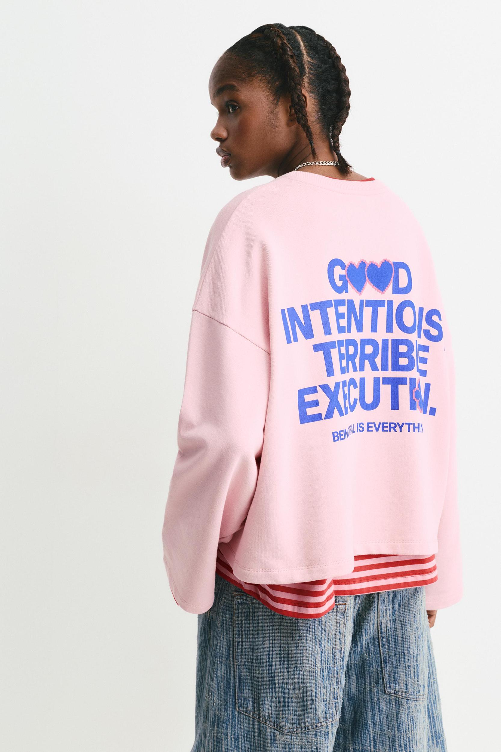 Pink sweatshirt with slogan Product Image