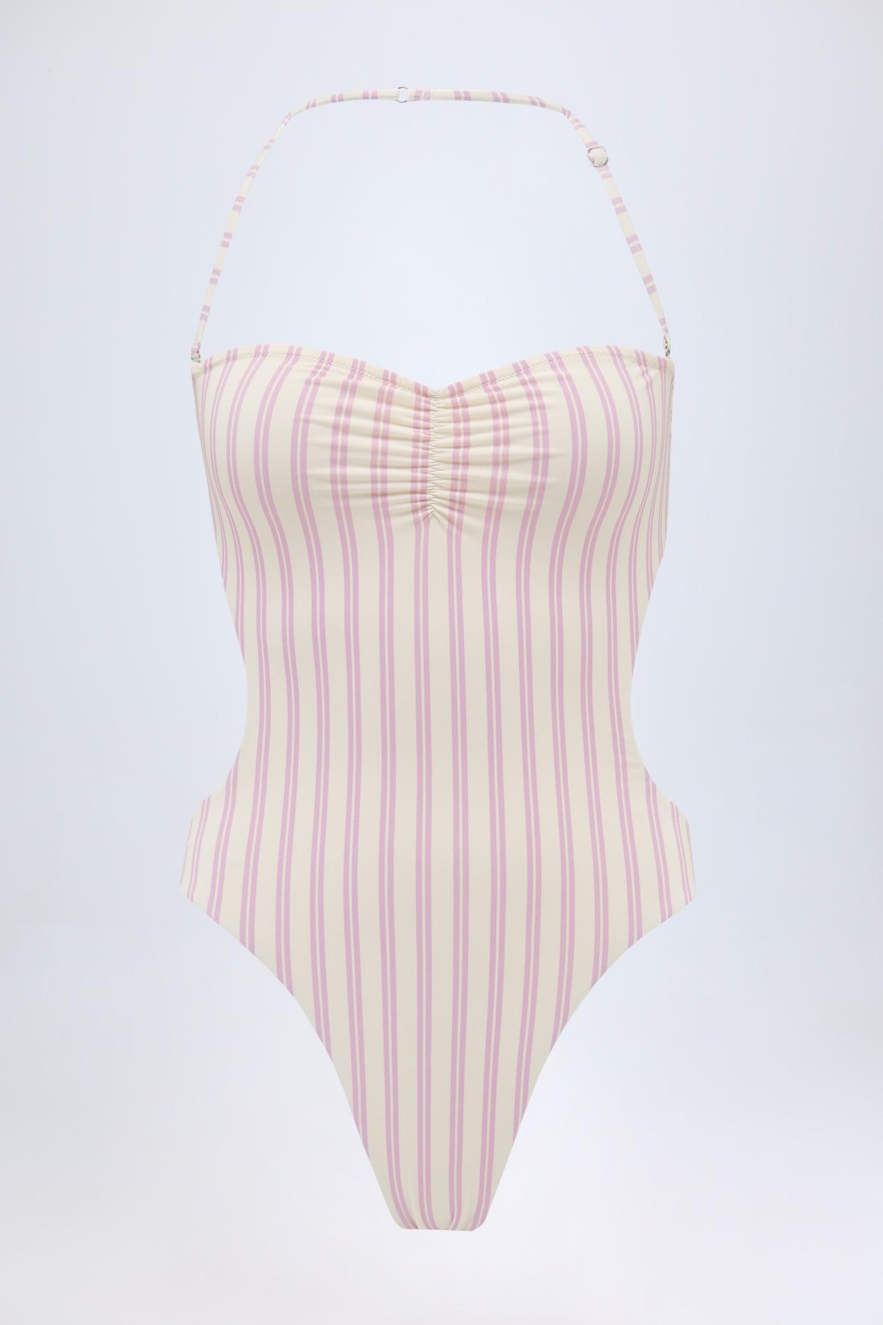 Cut-Out Halterneck Swimsuit in Mauve Product Image