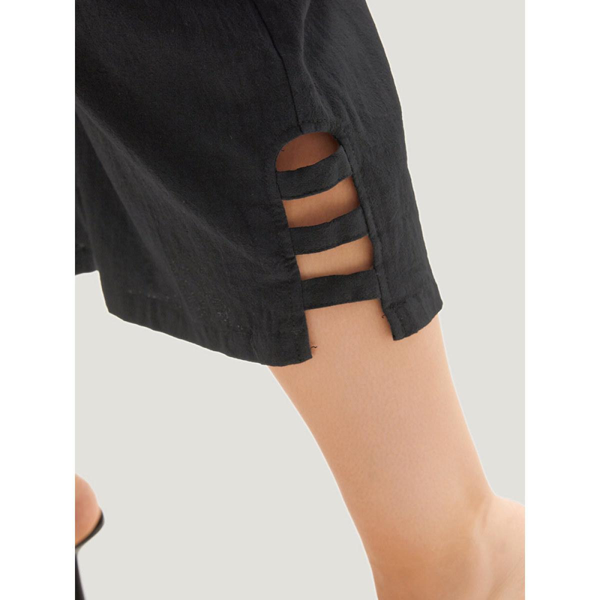 Plus Size Solid Cut Out Pocket Loose Cropped Pants Women Black Elegant Straight Leg High Rise Dailywear Pants BloomChic 28/5X Product Image