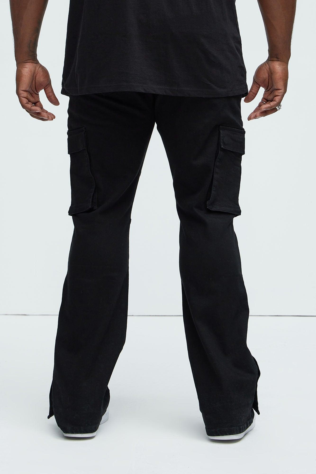 Snap At It Cargo Stacked Skinny Flare Jeans - Black Product Image