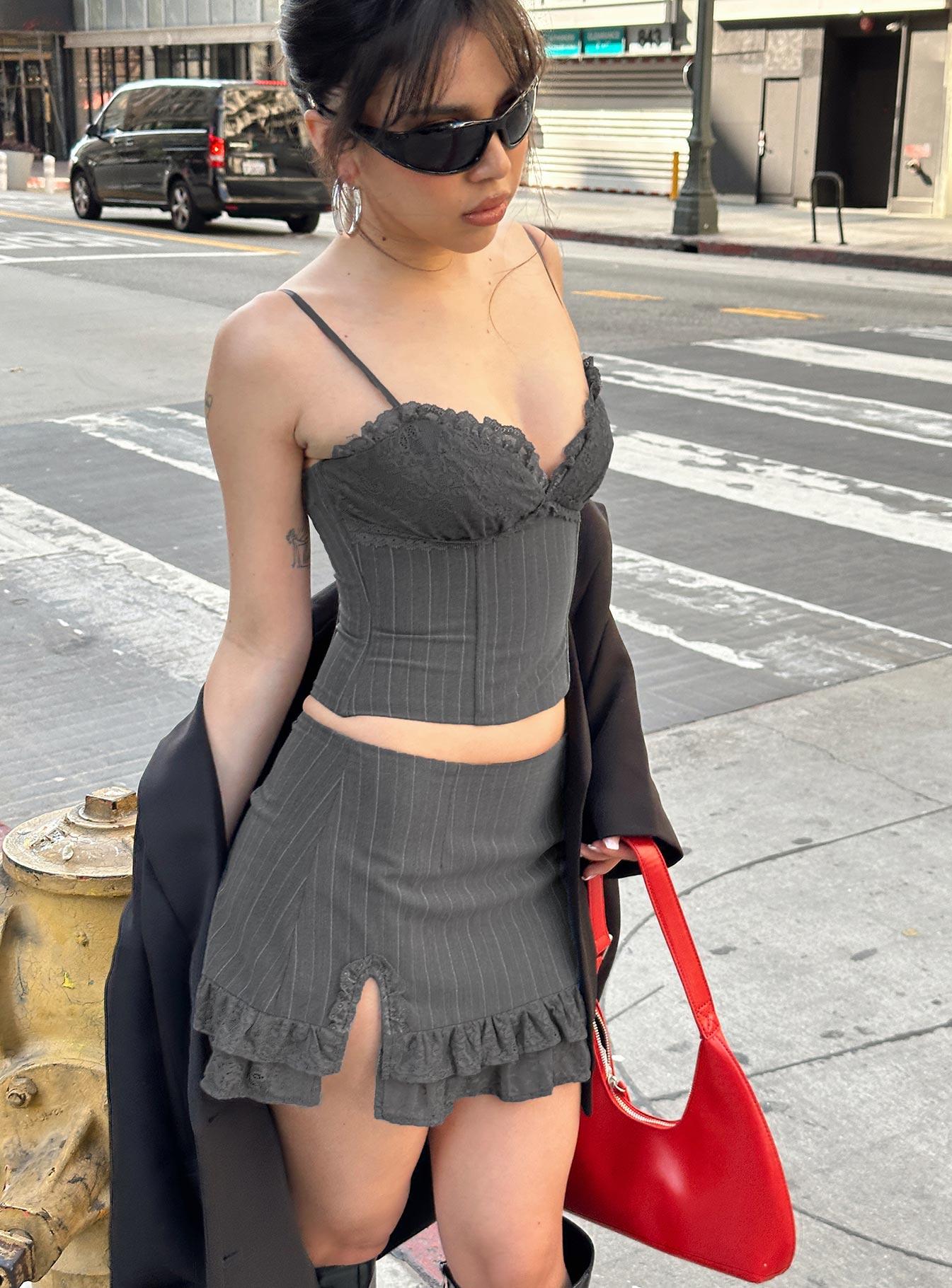 Ferran Mini Skirt Grey Pinstripe Product Image