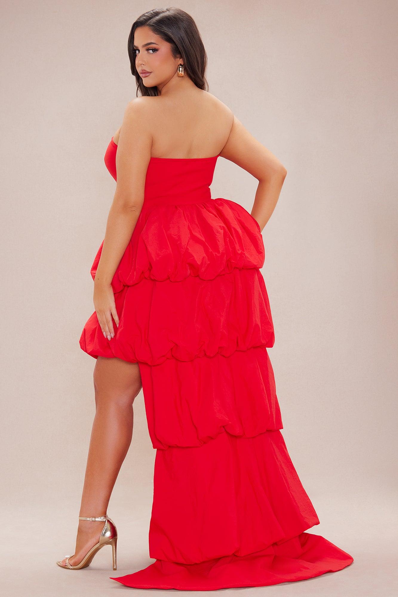 Corinna High Low Bubble Maxi Dress - Red Product Image
