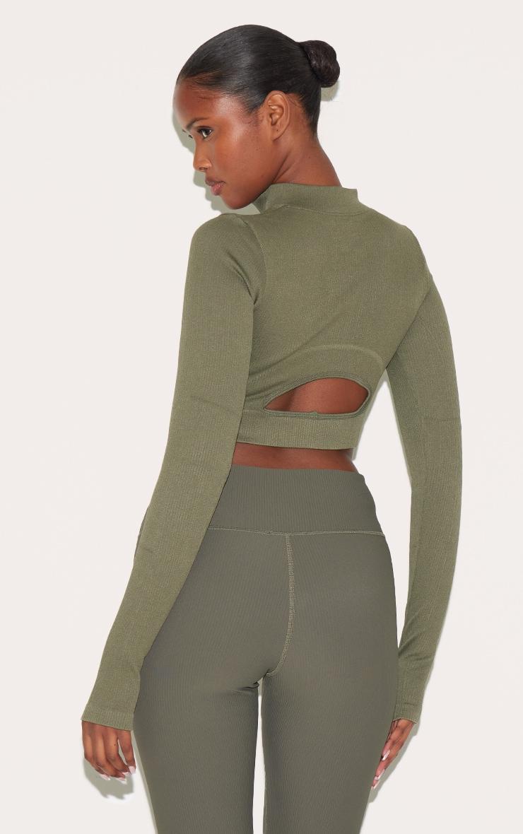Olive Seamless Seam Detail Cropped Sports Jacket Product Image