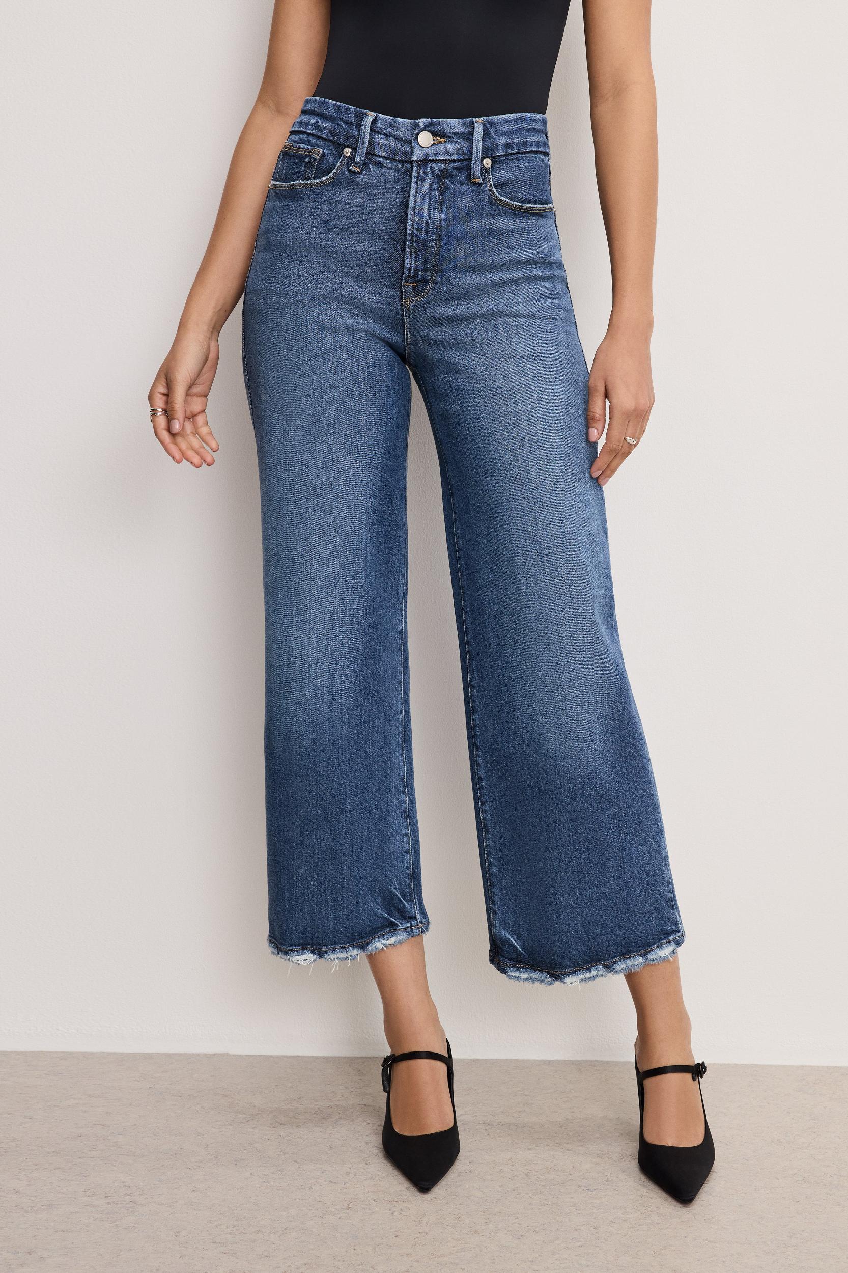 SOFT-TECH GOOD WAIST CROPPED PALAZZO JEANS | INDIGO737 Product Image