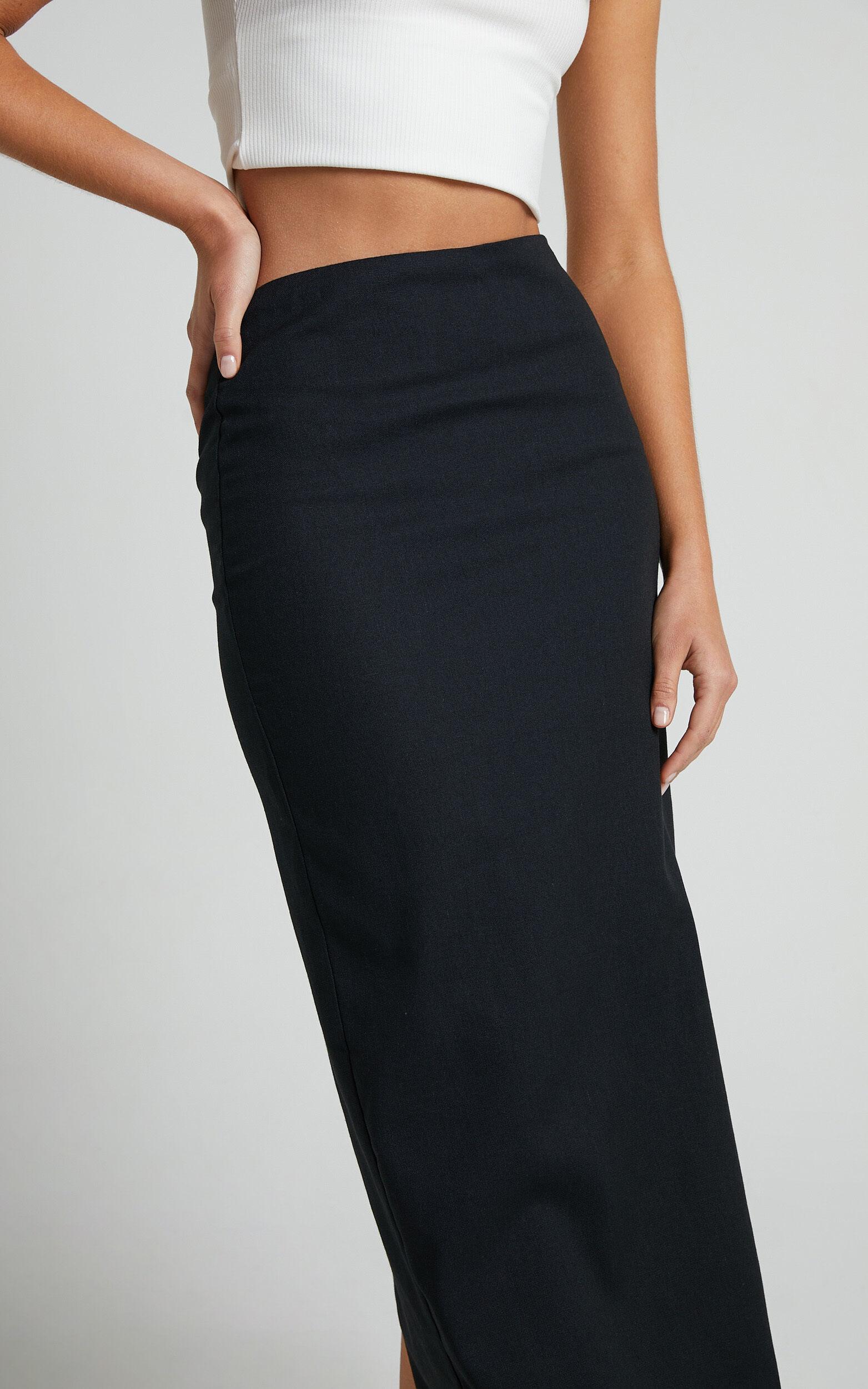 Vance Maxi Skirt - Linen Back Split Skirt in Black Product Image
