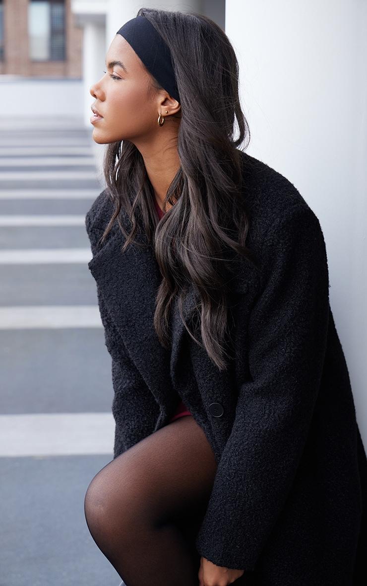 Black Boucle Double Breasted Structured Maxi Coat Product Image