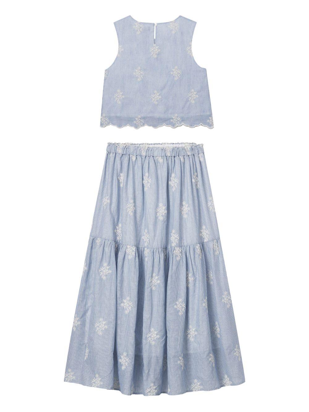 embroidered crop top and tiered maxi skirt Product Image