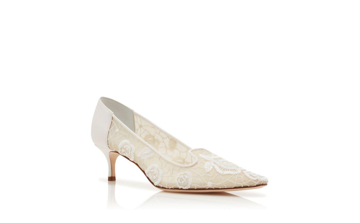 MILANDRA White Mesh Floral Detail Pumps Product Image