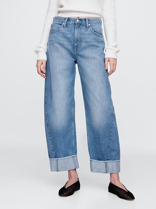High Rise Cuffed Barrel Jeans Product Image