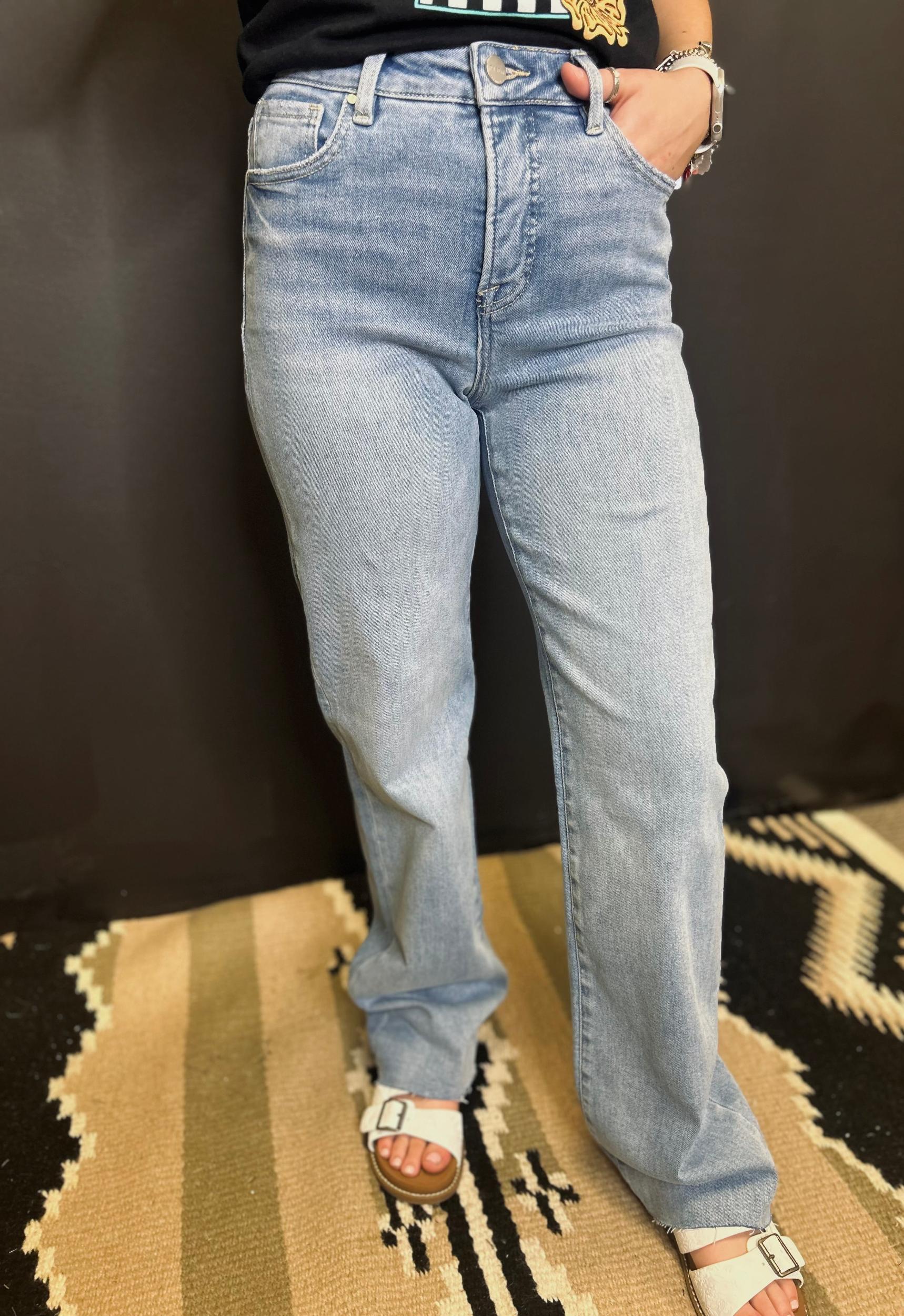 High Rise Light Wash Straight Leg Jeans Product Image