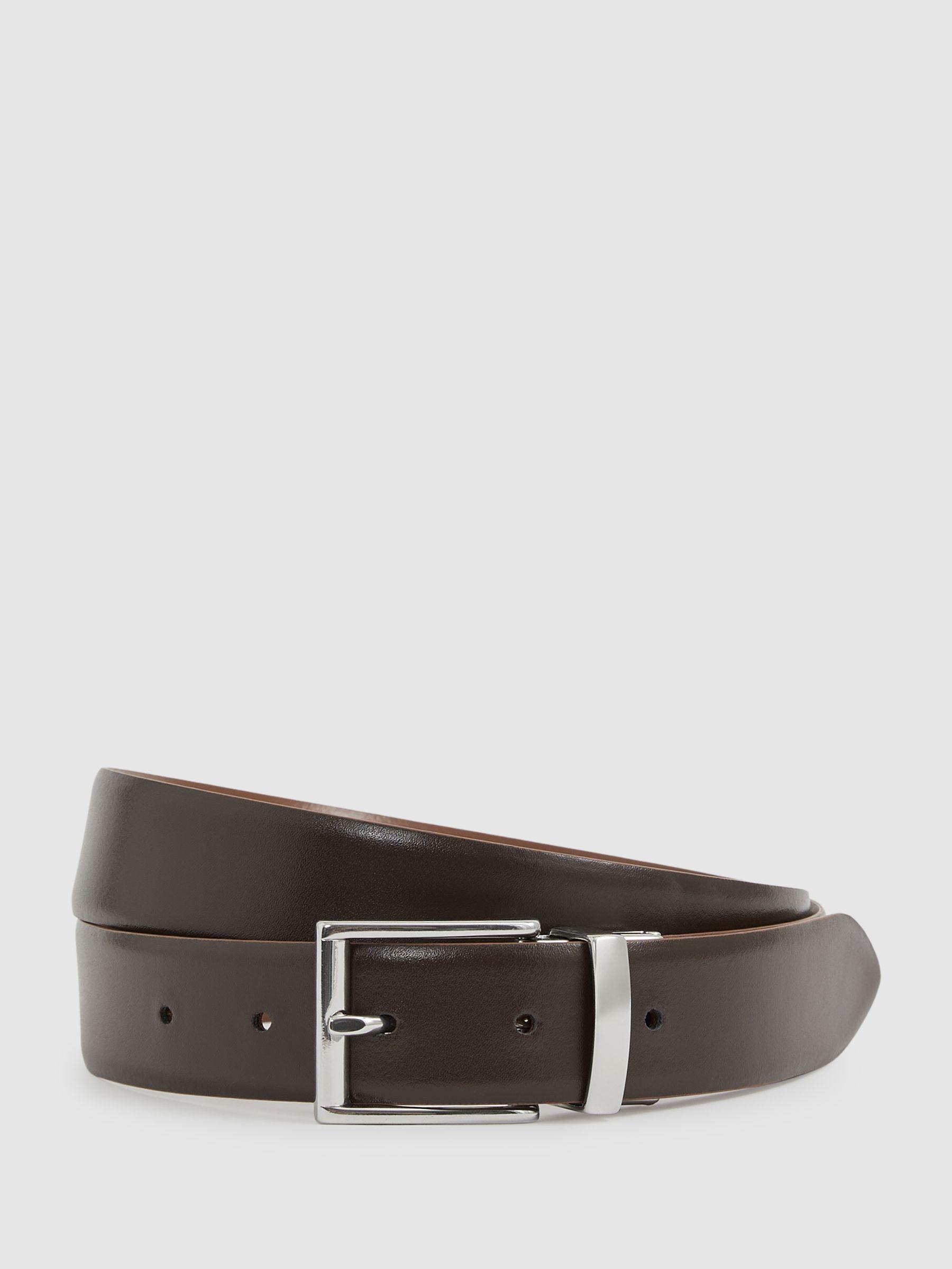 Leather Reversible Belt in Tan/Dark Brown Product Image