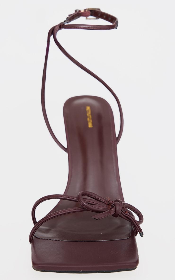 Burgundy PU Square Toe Bow Barely There Heeled Sandals Product Image