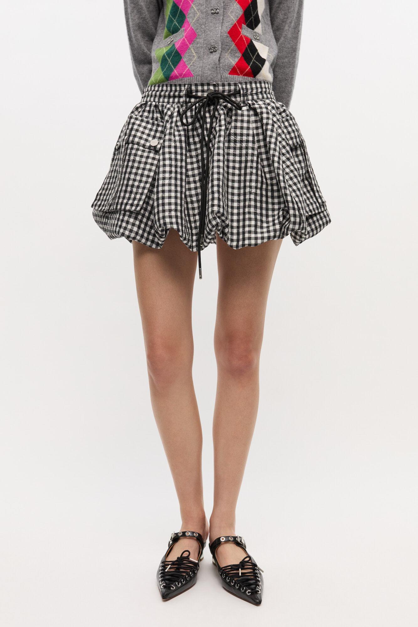 Crinkled Check Mini Bubble Skirt Product Image