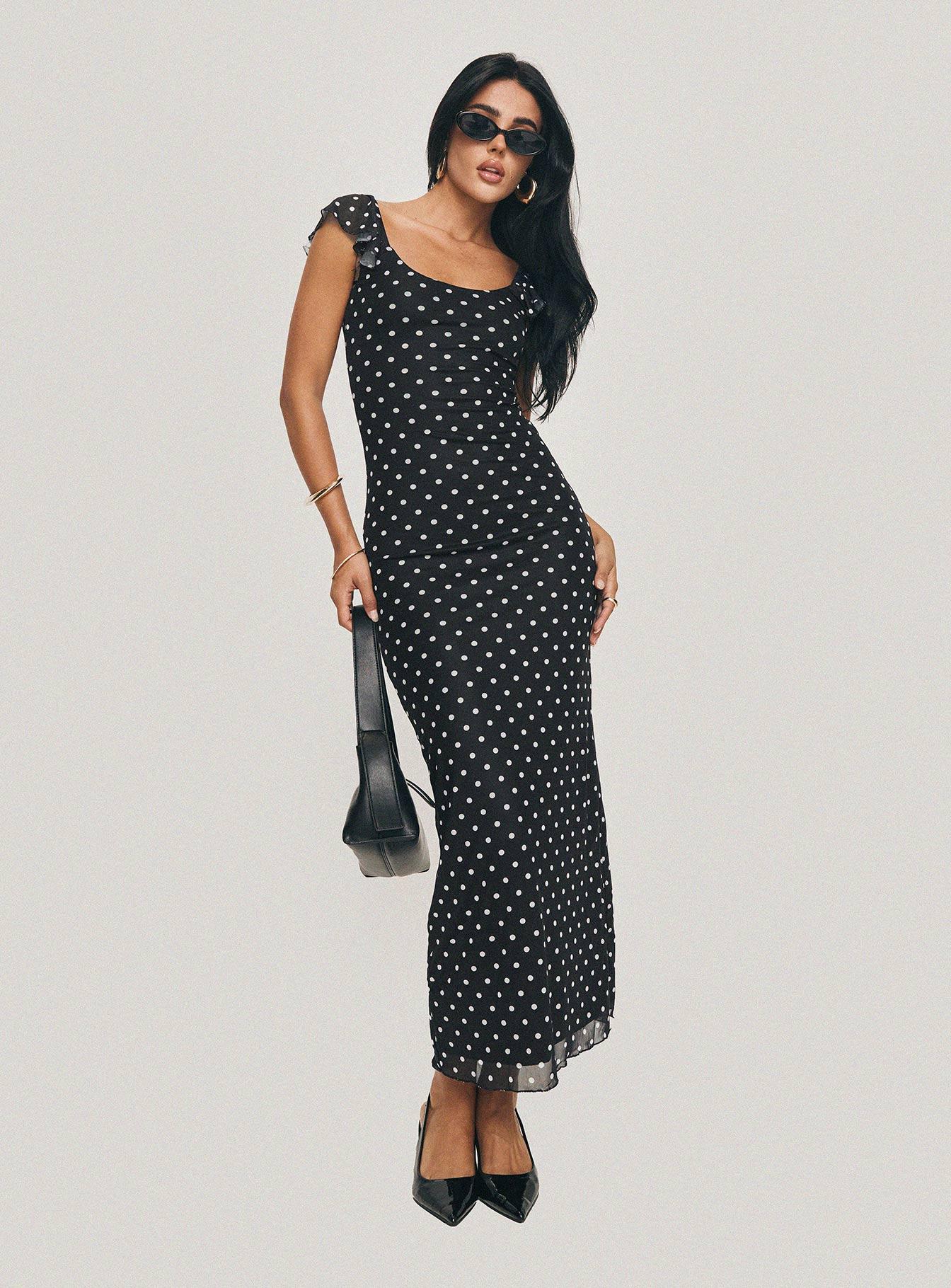 Sandberg Maxi Dress Black Polka Dot Product Image