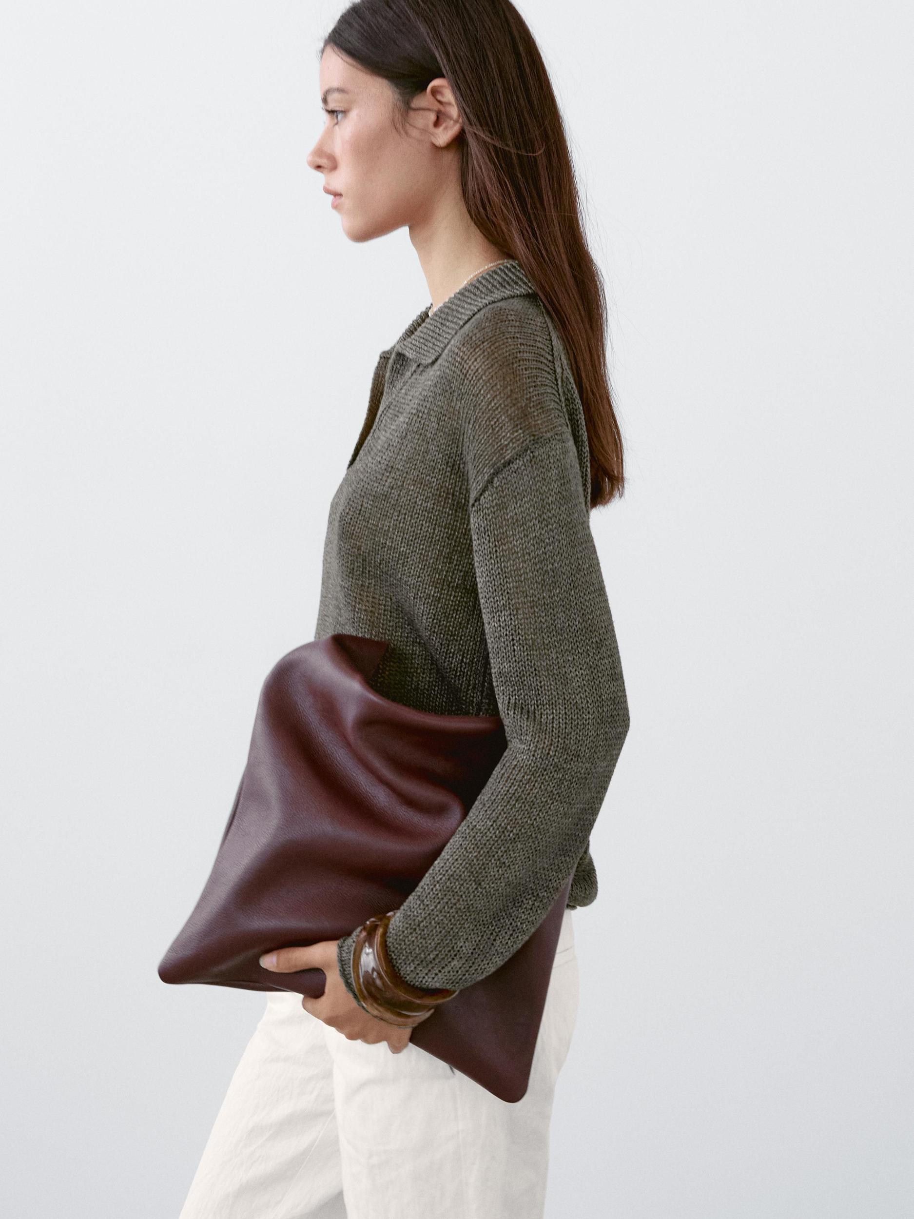 100% linen knit polo collar sweater Product Image