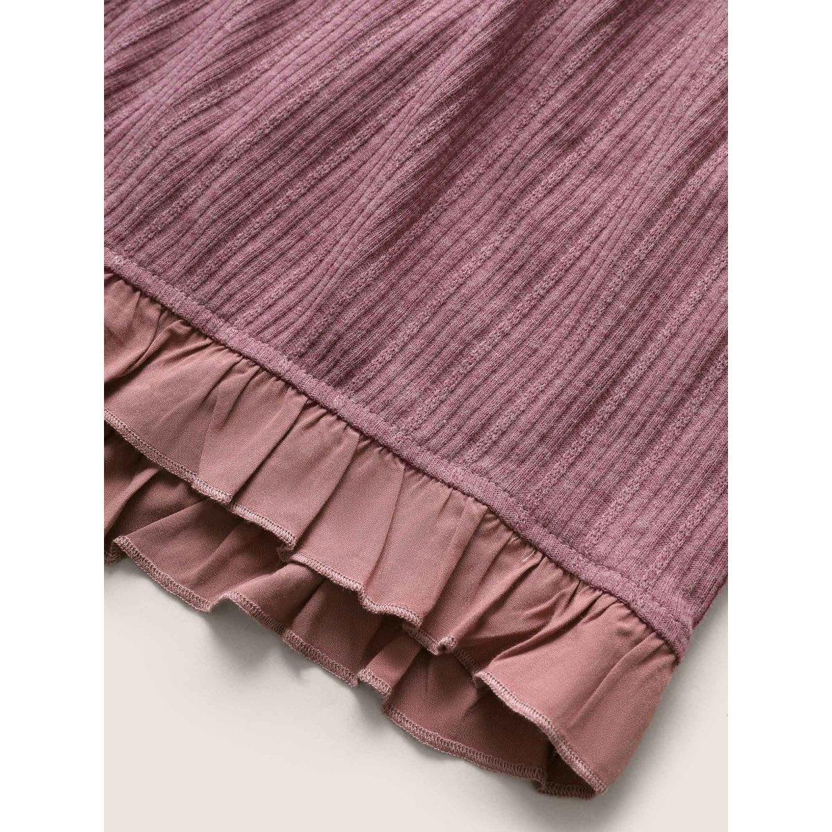 Plus Size Texture Patchwork Ruffles Drawstring Loungewear Set Women DustyPink Texture Sleeveless Non Leisure Loungewear Sets BloomChic 22-24/3X Product Image