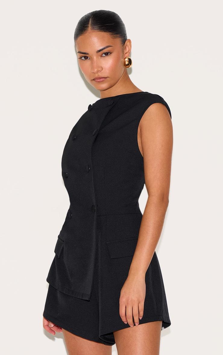 Petite Black Sleeveless Tailored Romper Product Image