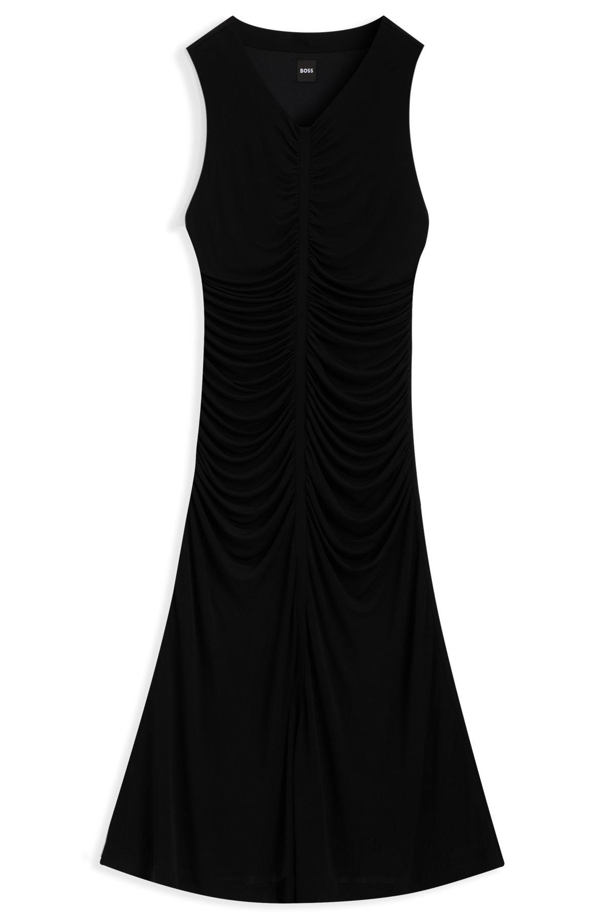 BOSS - Sleeveless jersey dress with gathered details - Black Product Image