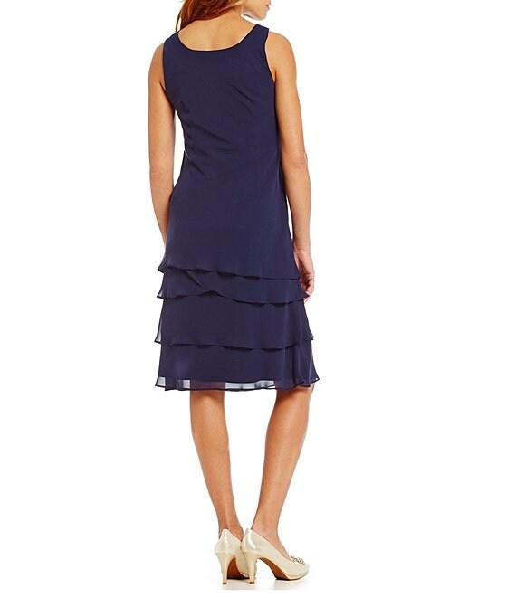 Ignite Evenings Scoop Neck Chiffon Tiered 2-Piece Jacket Dress Product Image
