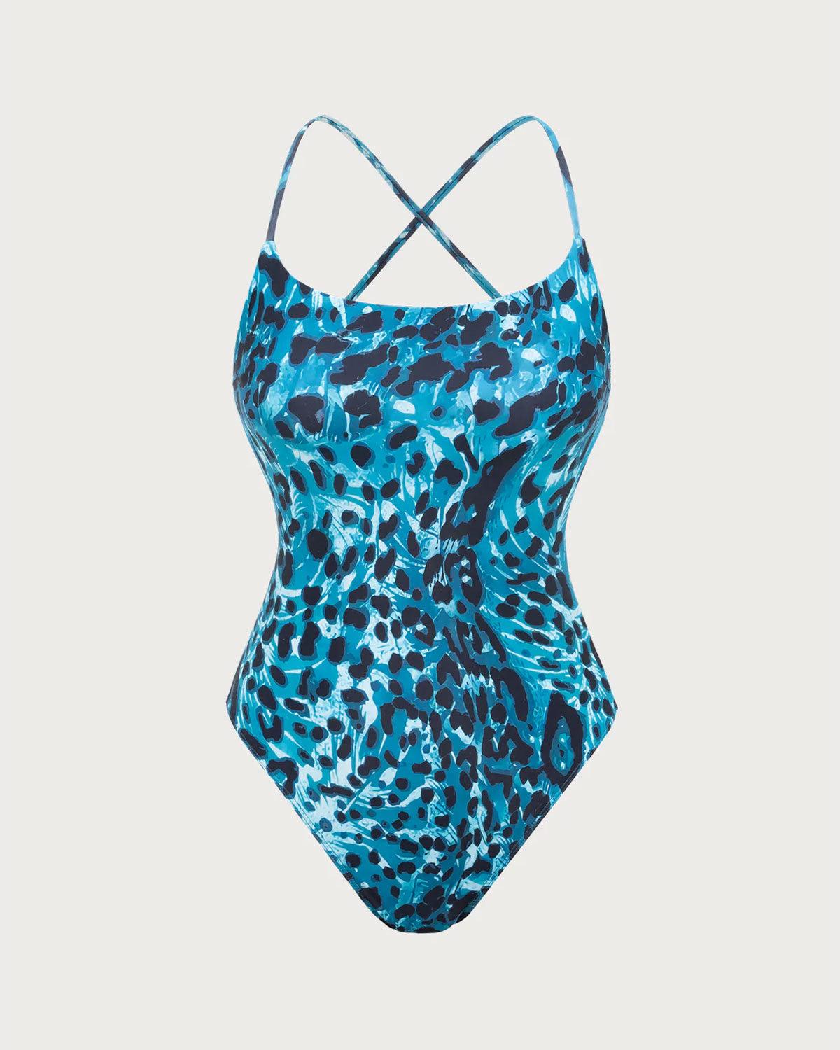 Blue Leopard Print One-Piece Swimsuit Product Image