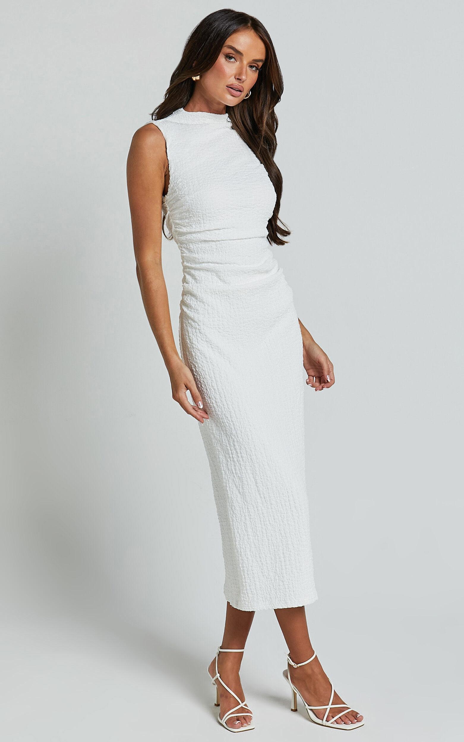Aleks Midi Dress - High Neck Bodycon Dress in Off White Product Image