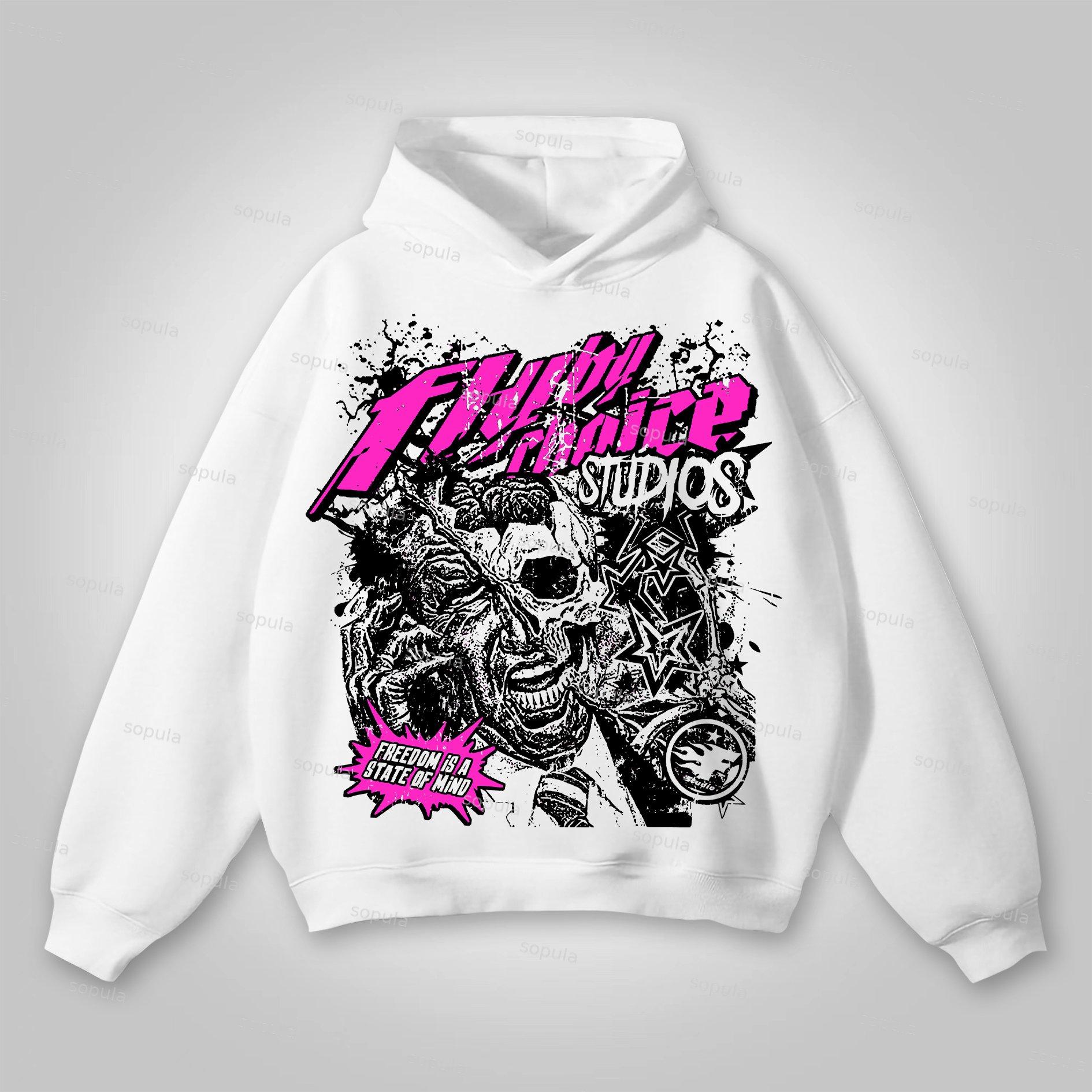 Sopula Vintage Fly By Choice Freedom Is A State Of Mind Skull Graphic Hoodie Product Image