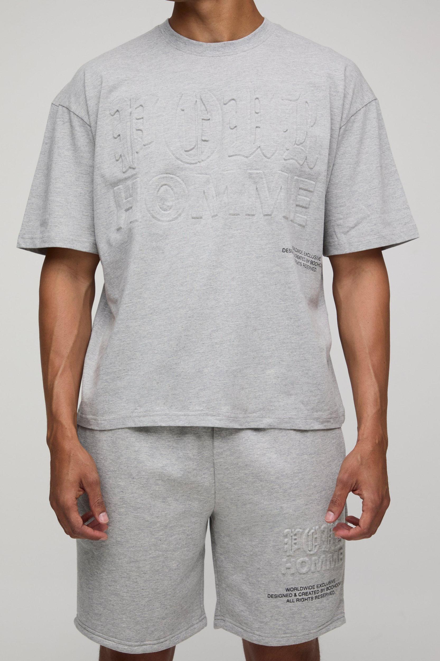 Oversized Boxy Homme Printed Embossed T-Shirt & Short Set | boohooMAN USA Product Image