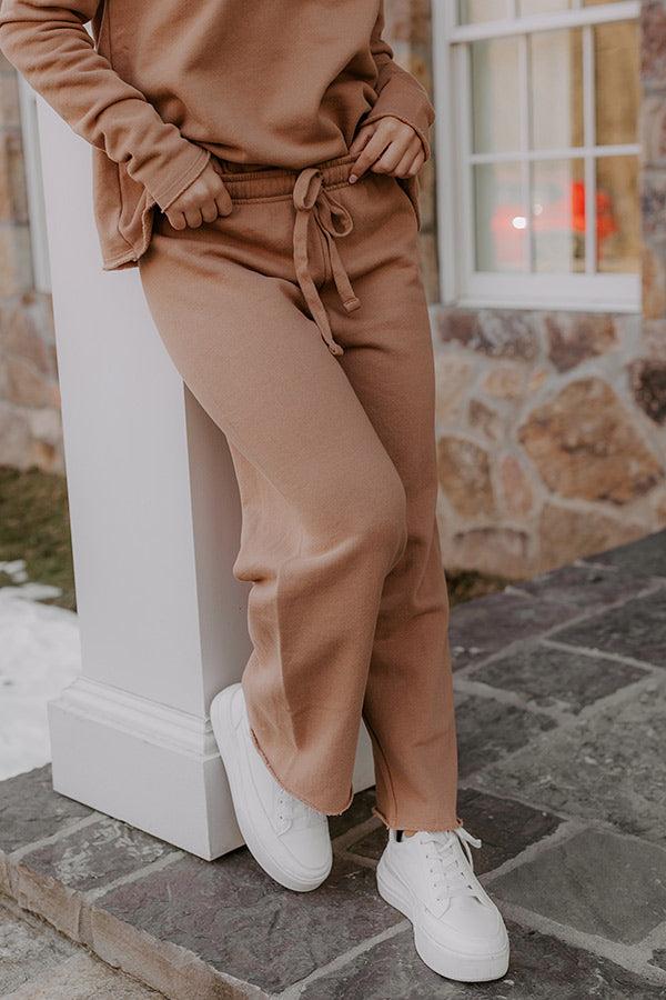 Cozy Cues High Waist Wide Leg Fleece Pants in  Camel Product Image
