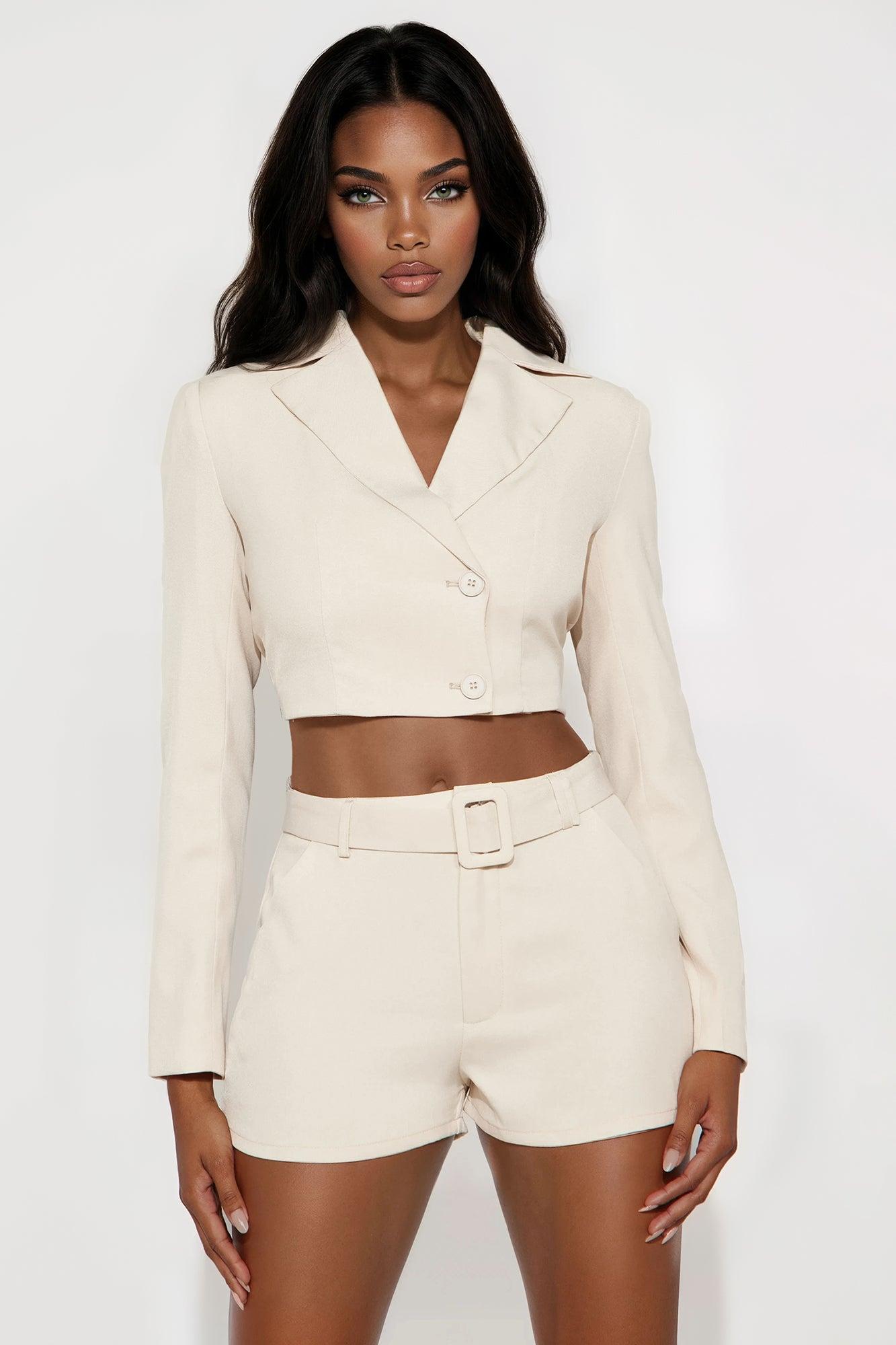 Pretty Business Cropped Blazer - Cream Female Product Image