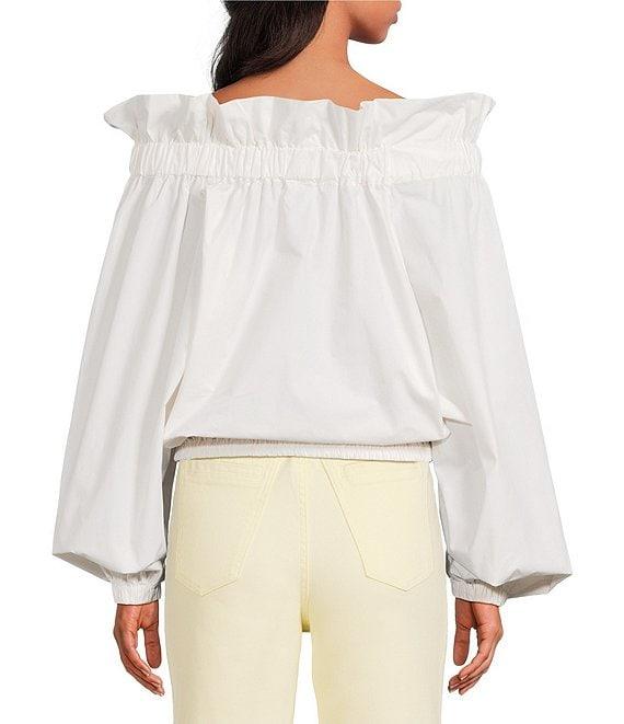 A Loves A Woven Ruffle Collar Split V-Neck Flutter Cap Sleeve Cropped Blouse Product Image