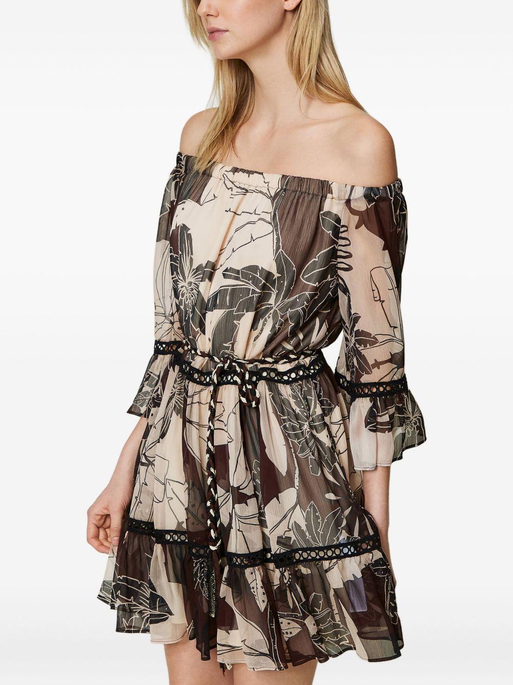 off-shoulder flower-printed mini dress Product Image