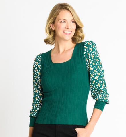Rib Sweater with Printed Sleeve Product Image