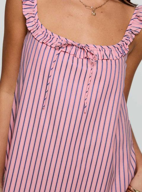Zalina Babydoll Mini Dress Pink Stripe Product Image