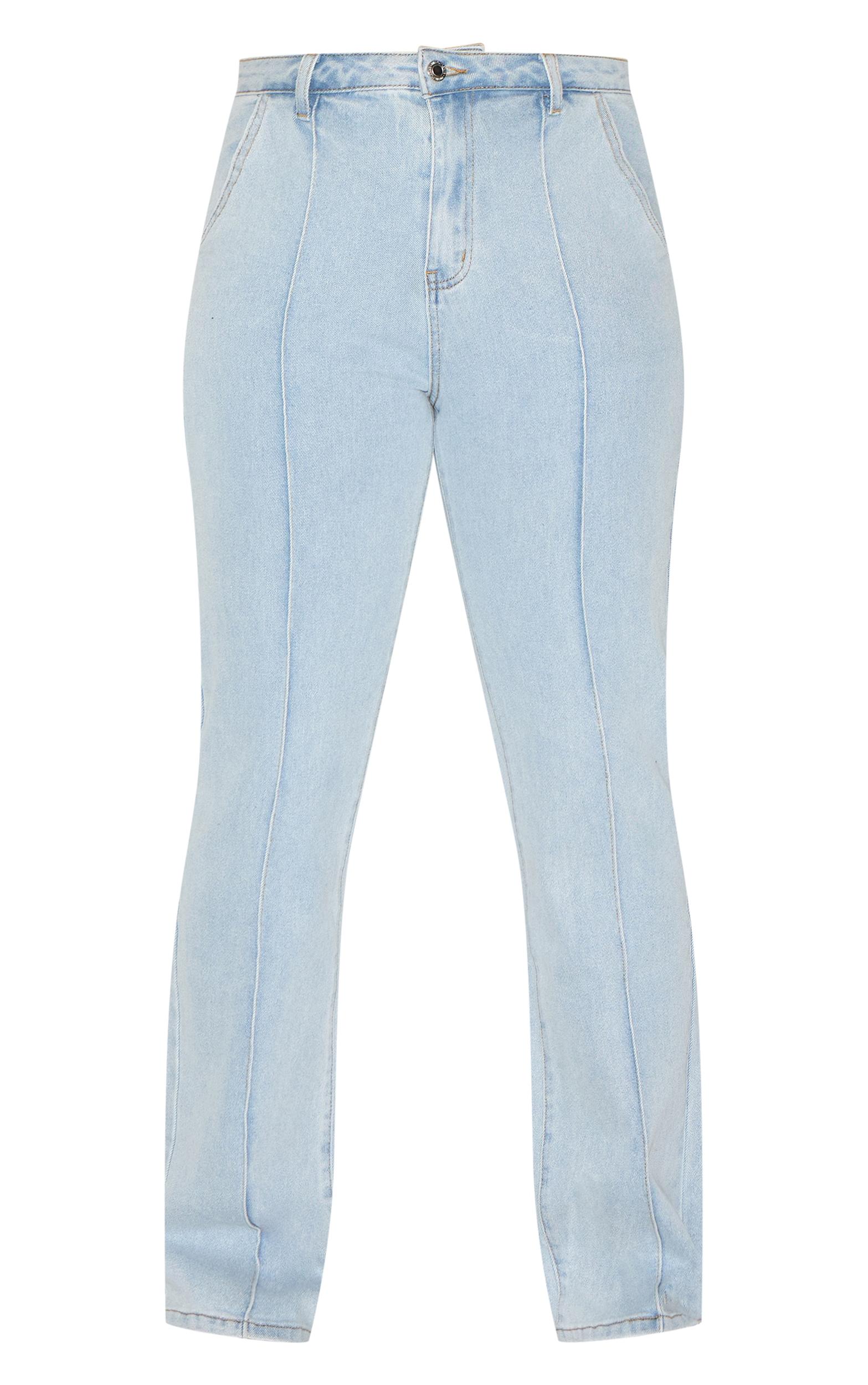 Shape Light Blue Stretch Denim Highwaisted Pintuck Adjustable Back Detail Jeans Product Image