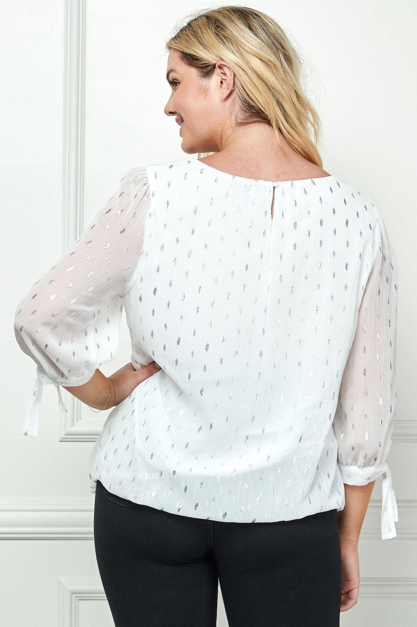 Ivory 3/4 Tie Sleeve Bubble Blouse - Plus Product Image