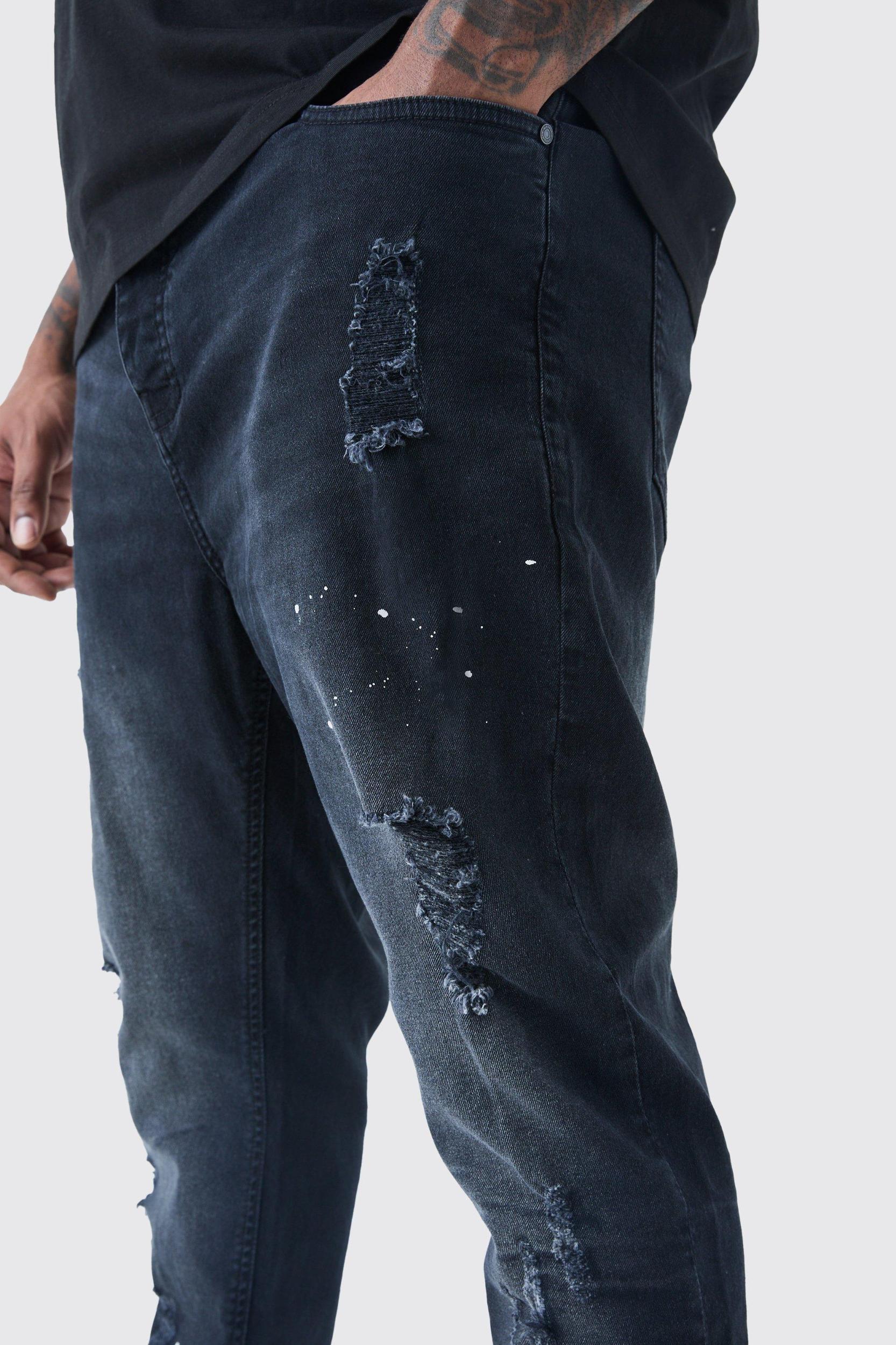 Plus Paint Splatter Distressed Skinny Jeans | boohooMAN USA Product Image