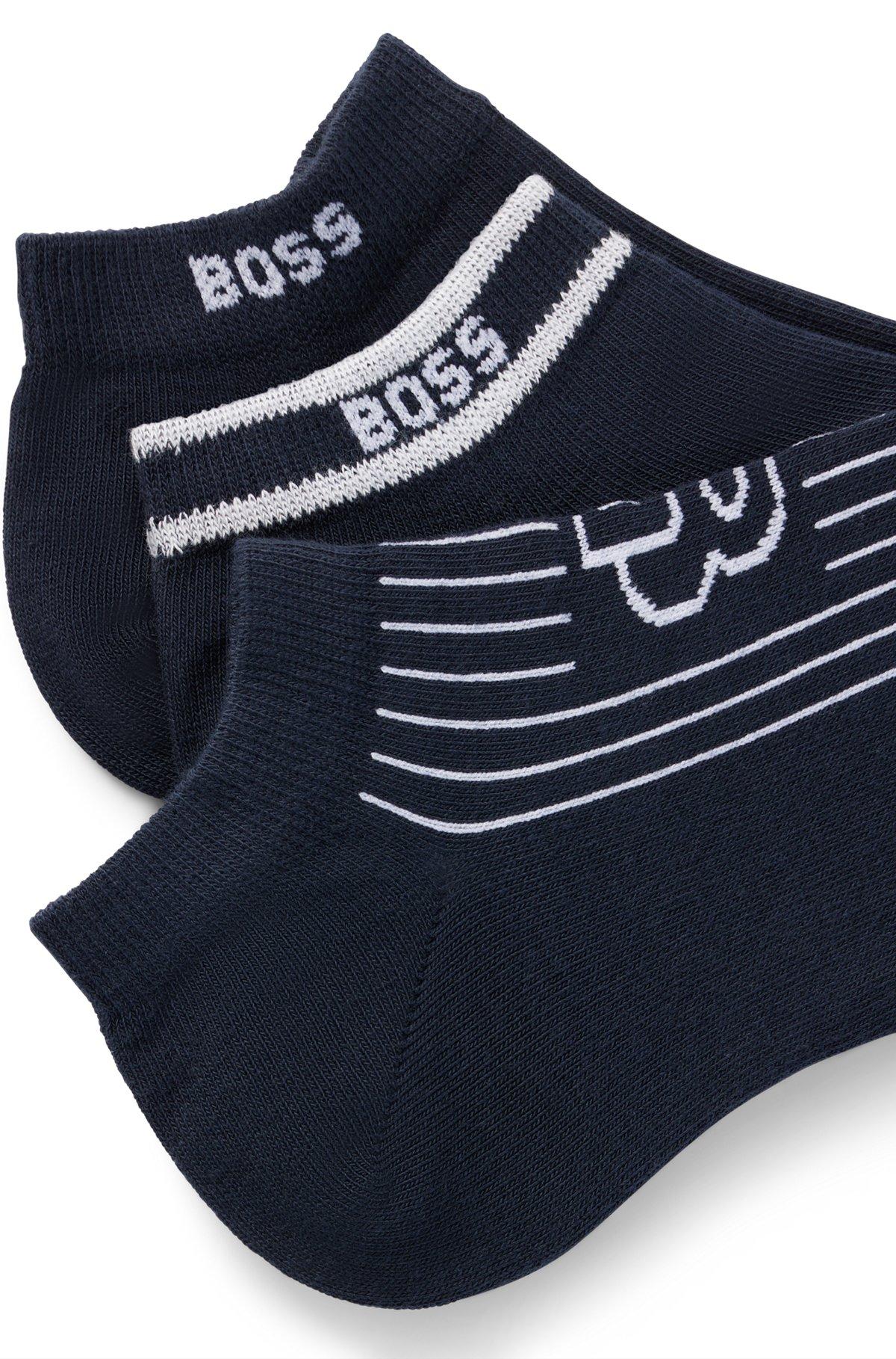 BOSS - Three-pack of ankle-length socks with branding - Dark Blue Product Image