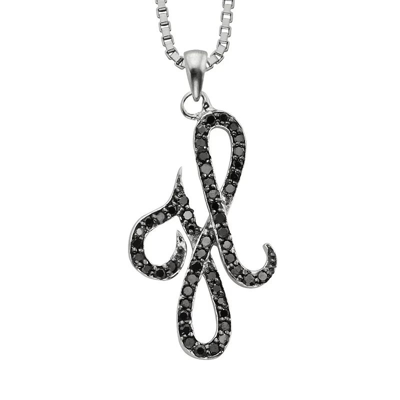 Jewelexcess Sterling Silver 1/4-ct. T.W. Black Diamond Initial Pendant, Women's,  Product Image