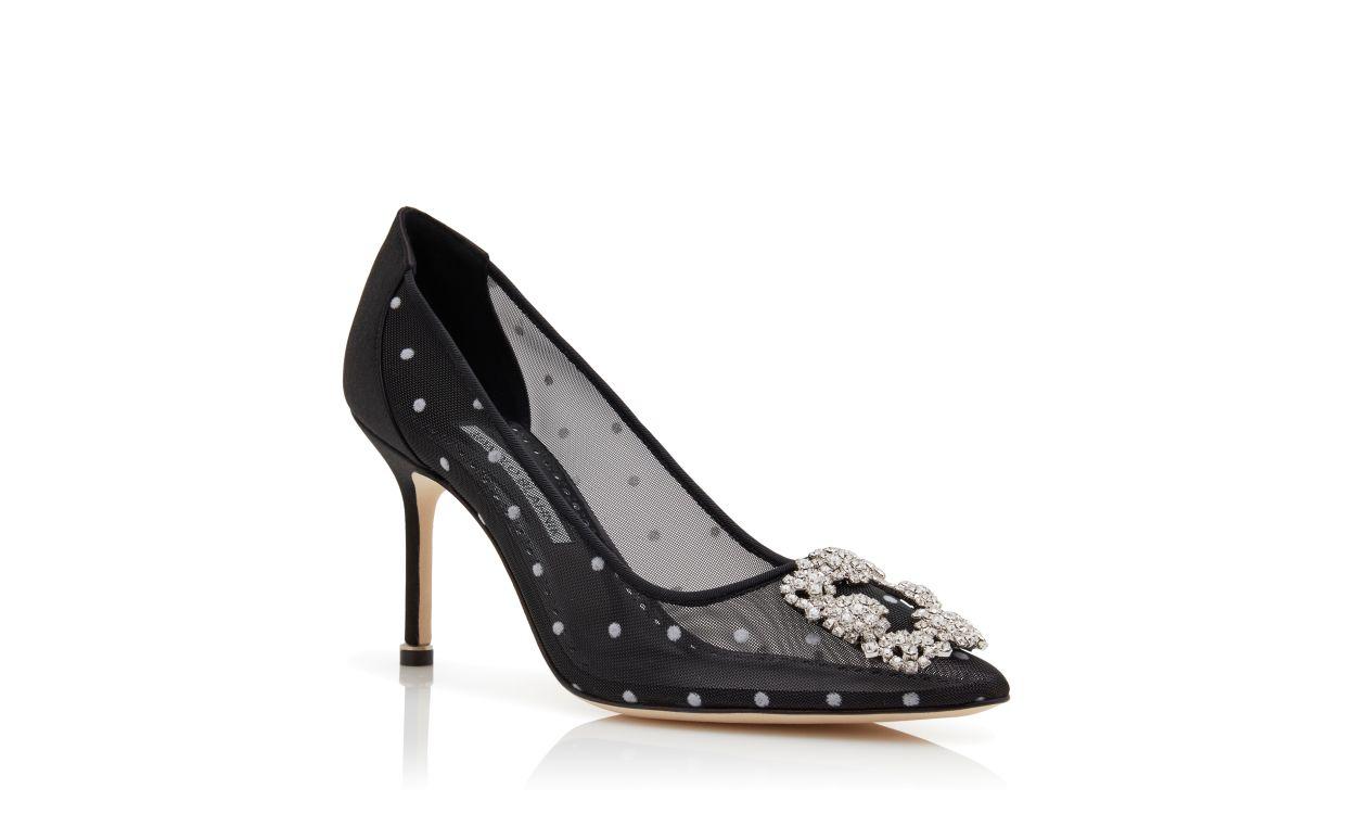 HANGISI 90 Black and White Mesh Jewel Buckle Pumps Product Image