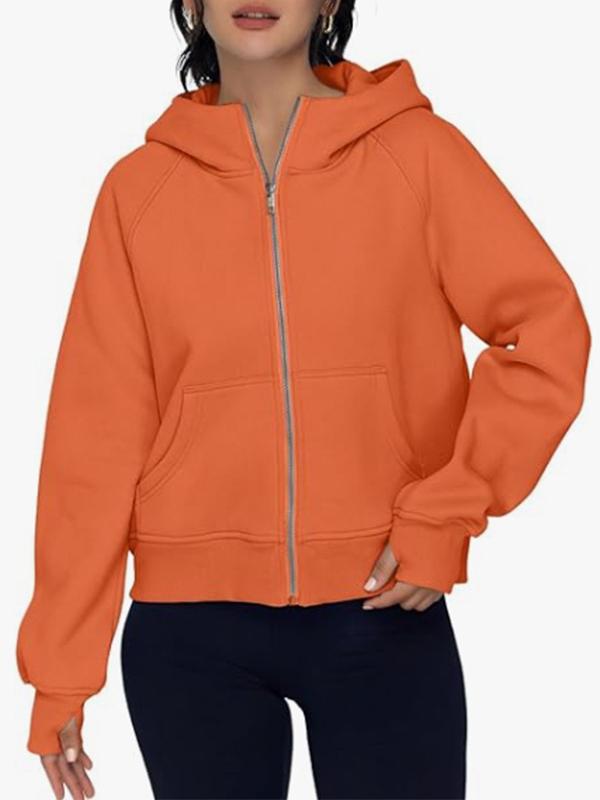 Hooded Long Sleeves Pockets Solid Color Zipper Jackets Outerwear Product Image