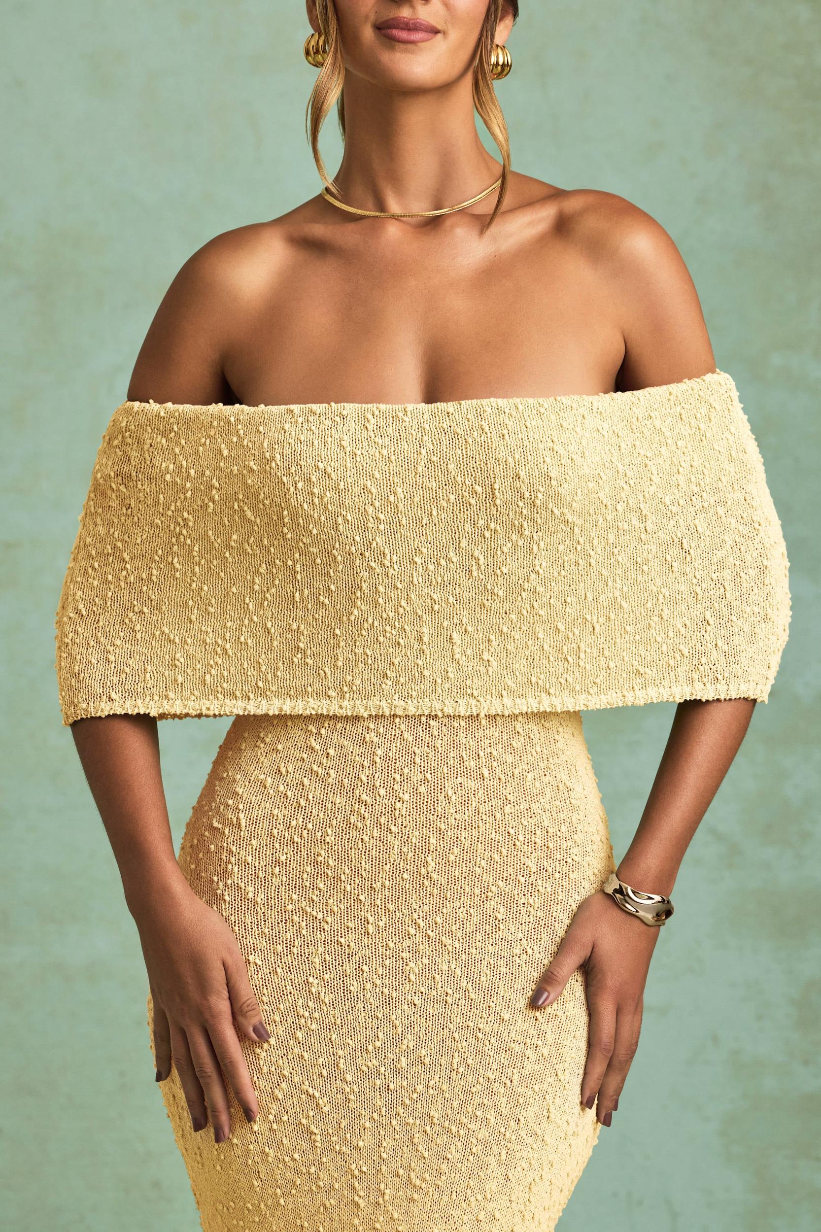 Bouclé Off-Shoulder Maxi Dress in Yellow Girls Product Image