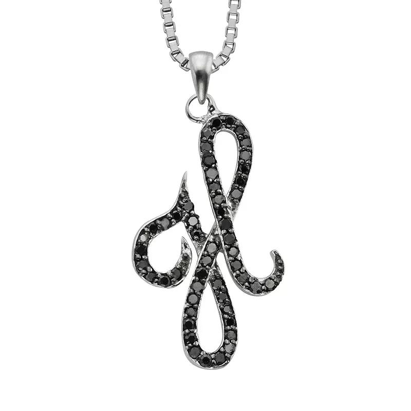 Jewelexcess Sterling Silver 1/4-ct. T.W. Black Diamond Initial Pendant, Women's,  Product Image
