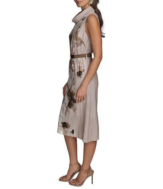 Donna Karan Sleeveless Cowl Neck Floral Print Belted Midi Dress Product Image